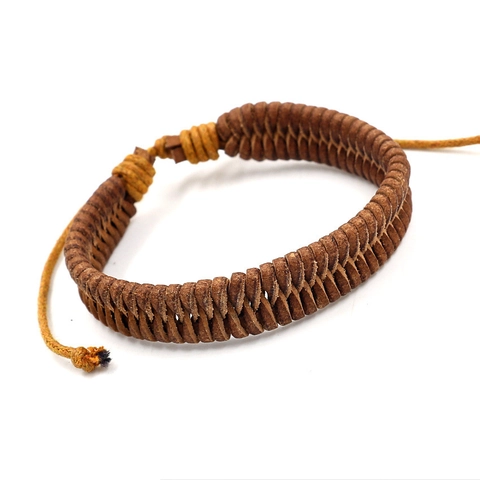 Handmade Braided Leather Cord Bracelet Retro Adjustable Woven Cowhide Wristband Fashion Casual Jewelry For Men