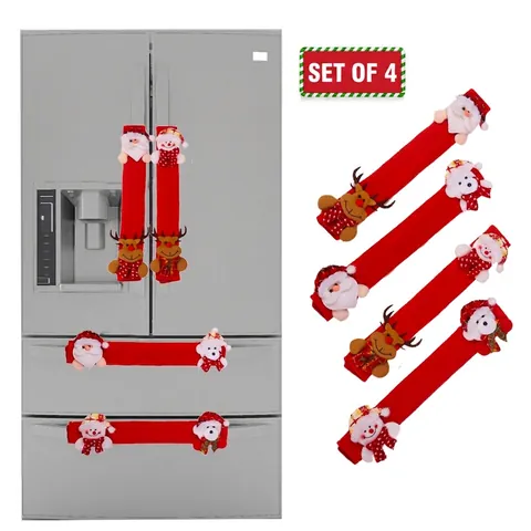 Christmas Appliance Handle Covers Burlap Refrigerator Oven Microwave Decorations Santa Snowman Reindeer Bear Festive