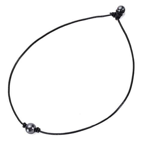 Collar De Perlas Artificiales Con Cordón De Cuero Genuino Negro Anudado A Mano Gargantilla Minimalista Para Mujer Estilo Natural