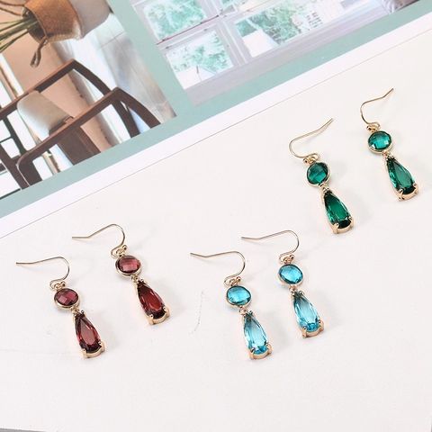 Geometrische Wassertropfen Lange Ohrhänger Bunte K9 Glaskristall Kupfer Einfassung Elegant Fashion Damen Schmuck Ohrringe