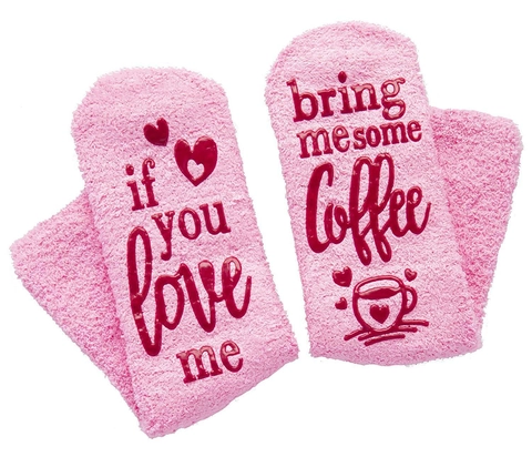 Pink Plush Home Socks If You Love Me Bring Me Coffee Wine Chocolate Beer Quote Mid Calf Non Slip Winter Cozy Fuzzy Socks