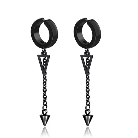 Edelstahl Punk Ohrringe Dreieck Kegel Anhänger Lange Kette Ohrclip Hoop Für Männer Frauen Rock Goth Streetwear Schmuck