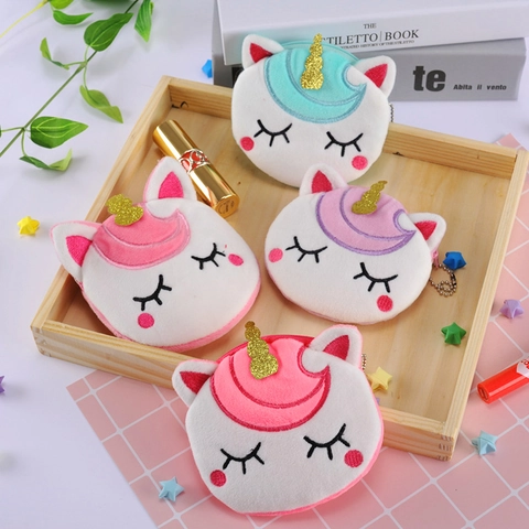 Unicorn Plush Coin Purse Mini Wallet With Zipper Soft Plush Keychain Pendant For Girls Small Items Storage Organizer