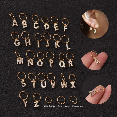 Initial Buchstabe Anhänger Creolen Edelstahl Mit Kupfer Zirkonia Glänzend Dangle Piercing Knorpel Ohrstecker
