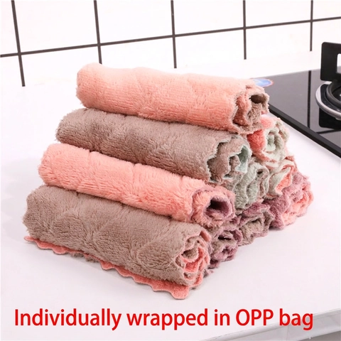 Chiffon De Cuisine En Microfibre Épaissi Double Face Absorbant Torchon Motif Diamant Bordure Ondulée Cuisine Lavage