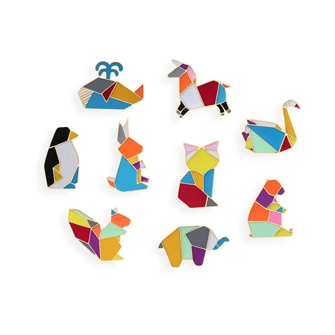 Origami Tier Emaille Anstecknadel Brosche Geometrisch Cartoon Wal Hase Elefant Fuchs Abzeichen Schmuck Für Taschen Kleidung