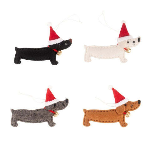 Ornamento Per Albero Di Natale Pendente In Feltro Cane Bassotto Con Cappello Rosso Campanello Dorato Decorazione Festa