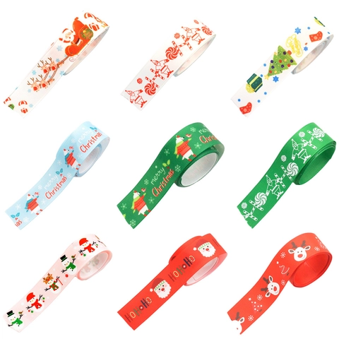 Christmas Ribbons Grosgrain Satin Decorative Fabric For Gift Wrapping DIY Craft Holiday Party Ornaments Santa Snowman Snowflake Pattern
