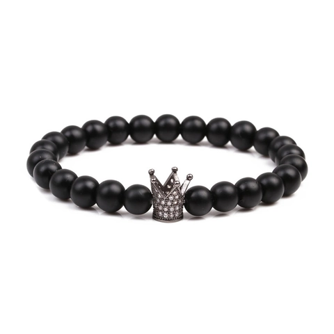 Bracciale Di Perline In Pietra Naturale Opaca Con Charm Corona In Rame E Zirconi Gioielli Minimalisti Gotici