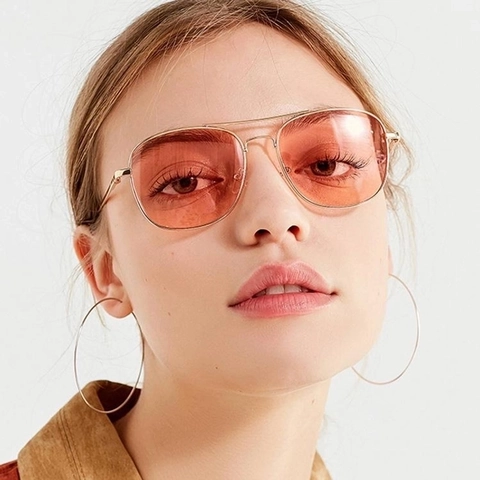 Lunettes De Soleil Aviateur Carrées Monture Métal Double Pont Protection UV400 Rétro Mode Hommes Femmes