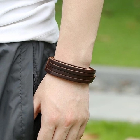 Herren Breit Lederarmband Retro Geflochtenes Echtes Rindsleder Armreif Punk Rock Stil Mehrlagiger Schmuck Für Männer
