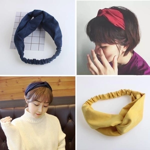 Women Twisted Knot Headband Solid Color Suede Knitted Ribbed Elastic Hair Band Daily Face Wash Accessories