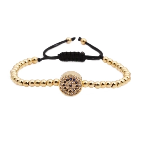 Pulsera Cuentas Ojo Turco Cobre Micro Pave Circonita Ajustable Cordón Tejido Joyería Protección Nazar Mujer Hombre