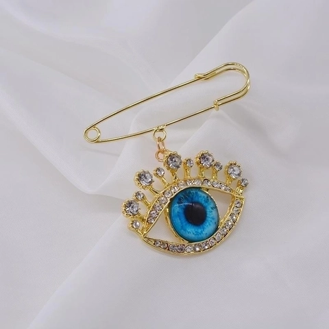 Evil Eye Brosche Legierung Strass Eingelegt Anti-Exposition Sicherheitsnadel Goldton Modeschmuck Für Damen