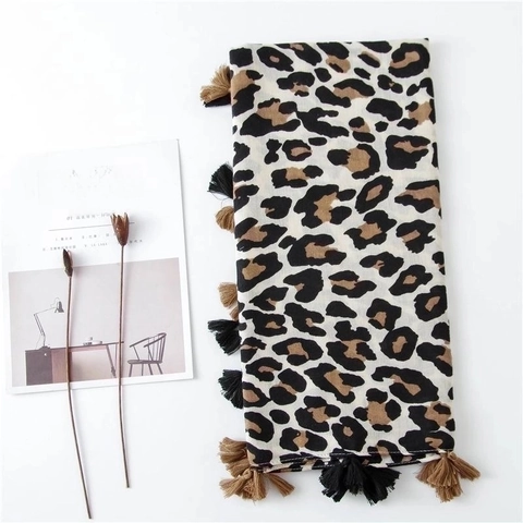 Sciarpa Scialle Leopardata Poliere Leggero Frange Pashmina Lunga Per Donna Avvolgimento Con Stampa Animale Vintage