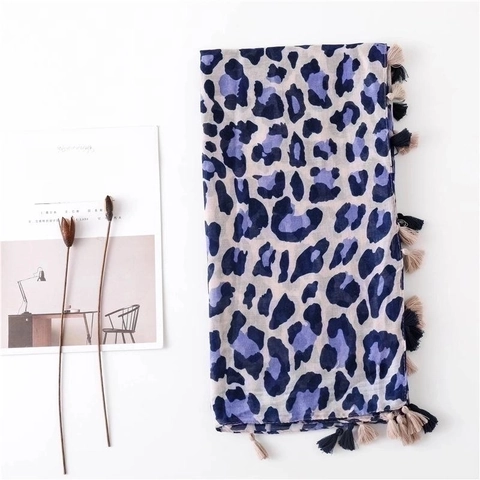 Sjaal Met Luipaardprint Lange Sjaal Met Kwastjes Lichtgewicht Polyester Zonbescherming Ademend Accessoire Voor Dames