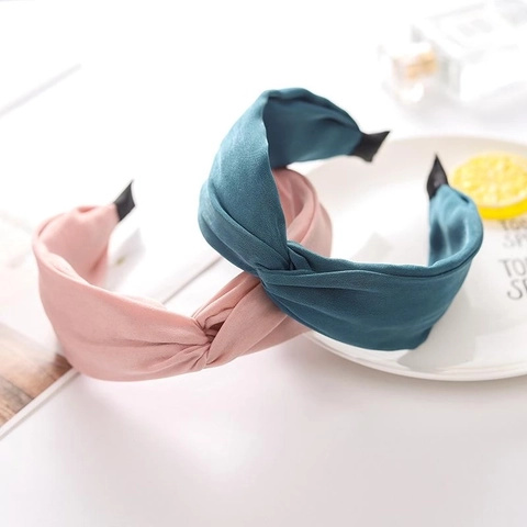 Women Fabric Headband Cross Knot Wide Brim Solid Color Hair Hoop Korean Style Face Washing Daily Hair Accessory