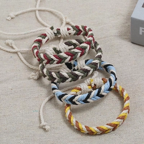 Pulsera Trenzada A Mano Cuerda De Cáñamo Colorida Nudo Corredizo Ajustable Estilo Bohemio Étnico Joyería De Amistad