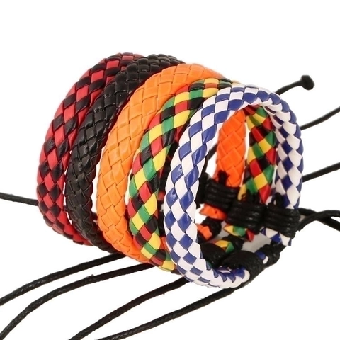 Braided PU Leather Bracelet With Wax Thread Adjustable String Wristband Handcrafted Ethnic Rasta Style Jewelry For Unisex