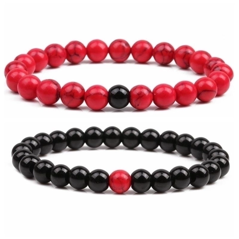 Beaded Bracelets Natural Stone White Turquoise Black Agate Elastic Couple Jewelry Gift Minimalism