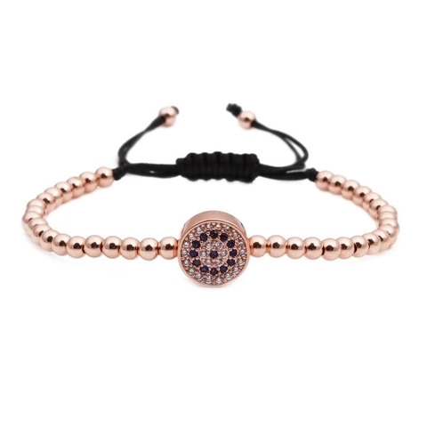 Pulsera Cuentas Ojo Turco Cobre Micro Pave Circonita Ajustable Cordón Tejido Joyería Protección Nazar Mujer Hombre