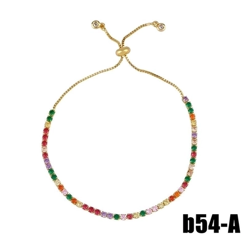 Fashion Gold Plated Brass Bracelet With Colorful Cubic Zirconia Adjustable Slider Clasp Heart Cherry Love Charm Jewelry
