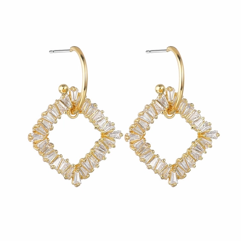 Geometrische Vierkante Holle Hangende Oorbellen Voor Dames Elegante Koperen Zirkoon Sieraden Met en Oorsteker