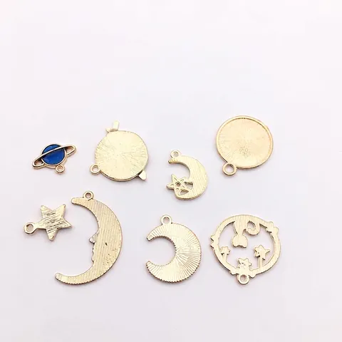 Breloques En Alliage D'émail Pour La Fabrication De Bijoux Lune Étoile Planète Chat Thème Céleste DIY Bracelet Collier Pendentifs