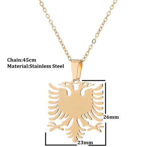 Albanese Dubbelkoppige Arend Hanger Ketting Roestvrij Staal Minimalistische Etnische Sieraden Cadeau Voor Vrouwen Mannen
