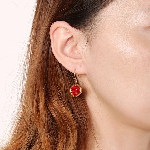 Square Faceted Gemstone Hook Earrings Gold Plated Stainless Steel Simple Elegant Fashion Jewelry For Women