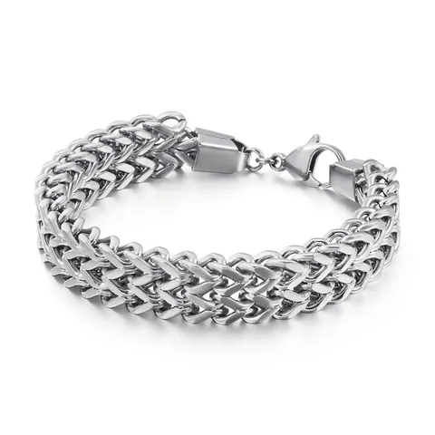 Men Stainless Steel Bracelet Double Layer V Shape Woven Wheat Chain Retro Punk Hip Hop Masculine Jewelry Accessory