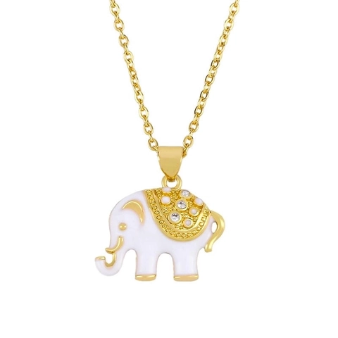 Collana Con Ciondolo Elefante Rame Placcato Oro 18K Smalto Intarsiato Zircone Gioielli Animali Regalo Per Donne Ragazze