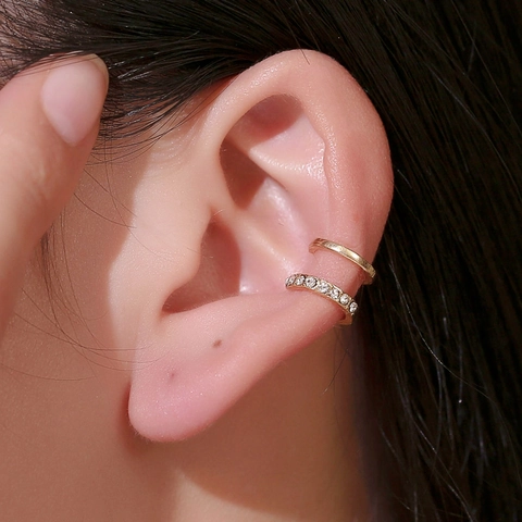 Ear Cuff A Doppio Strato Rame Strass Zircone Non Perforato Forma U Gioielli Geometrici Per Donne