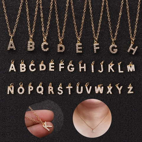 Initial Letter Pendant Necklace Copper Zircon Pave Clavicle Chain Elegant Jewelry Women