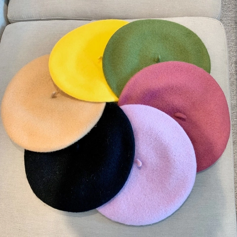 Solid Color Wool Felt Beret Hat Artist Painter Style Fashion Warm Autumn Winter Headwear For Women Elegant Accessory