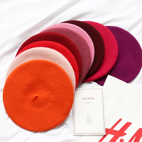 Women Wool Blend Beret Hat Solid Color Warm French Painter Cap Retro Artistic Fashion Accessory