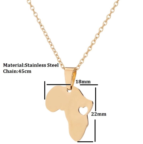 Collana Con Ciondolo Mappa Africa Acciaio Inossidabile Minimalista Geometrico Cuore Ritagliato Gioielli Per Donne Uomini Oro Acciaio