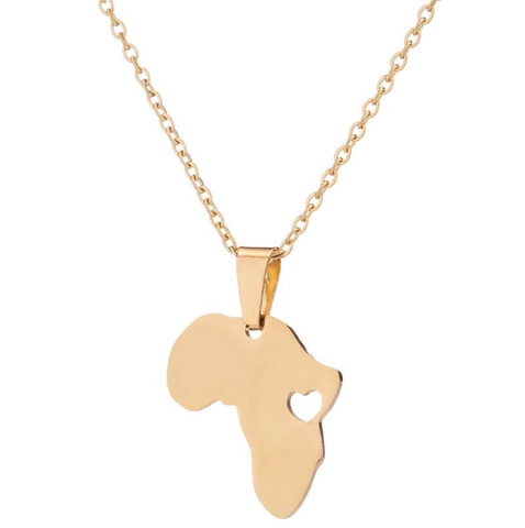 Collana Con Ciondolo Mappa Africa Acciaio Inossidabile Minimalista Geometrico Cuore Ritagliato Gioielli Per Donne Uomini Oro Acciaio