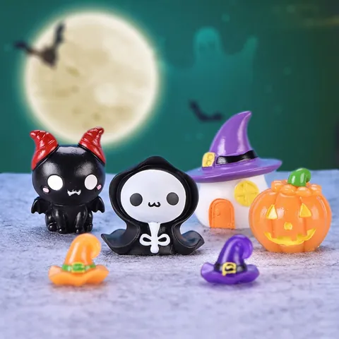 Figuritas Miniatura Halloween Resina Brillan En La Oscuridad Calabaza Fantasma Momia Sombrero Bruja Micro Paisaje Decoración Mesa