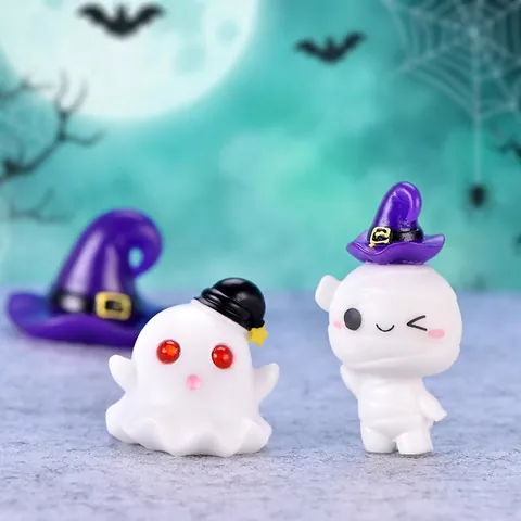 Halloween Miniatuur Figuren Resin Lichtgevend In Het Donker Pompoen Spook Mummie Heksenhoed Micro Landschap Decor Tafelornamenten