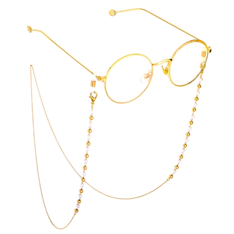 Catena Per Occhiali Elegante Metallo Placcato Oro Con Künstliche Perle Sintetiche Bianche Cordino Antiscivolo Per Occhiali Da Sole
