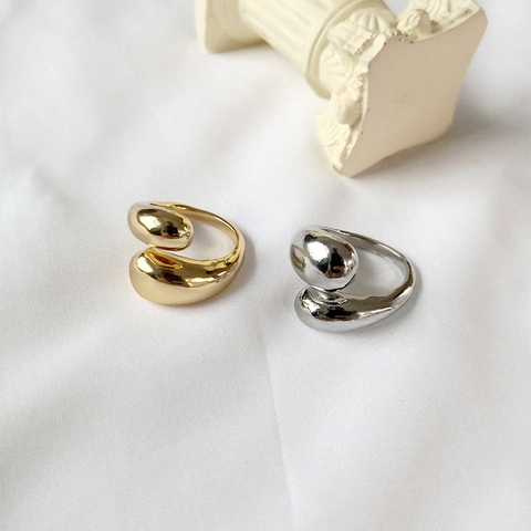 Anillo De Cobre Irregular Envolvente Geométrico Estilo Metal Líquido Minimalista Ajustable Pulido Espejo Joyería Para Mujer