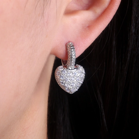 Pendientes Colgantes De Corazón Circonita Brillante Cobre Pedrería Joyería Romántica Elegante Para Mujer