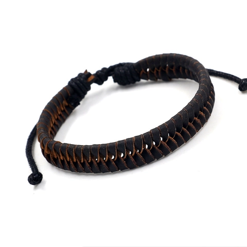 Handmade Braided Leather Cord Bracelet Retro Adjustable Woven Cowhide Wristband Fashion Casual Jewelry For Men