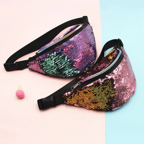 Riñonera De Lentejuelas Reversibles Para Mujeres Y Niñas Moda Arcoíris Bolso De Cintura Con Correa Ajustable Cremallera