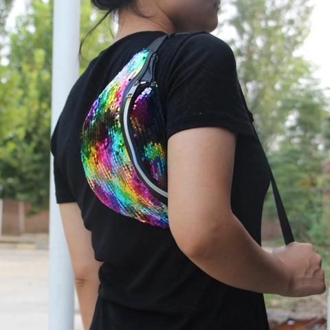 Riñonera De Lentejuelas Reversibles Para Mujeres Y Niñas Moda Arcoíris Bolso De Cintura Con Correa Ajustable Cremallera