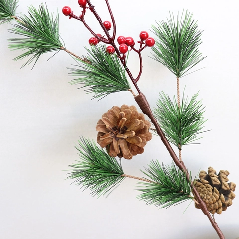 Artificial Christmas Pine Branches Red Berries Pine Cones Realistic Bendable Pine Needle Spray For Holiday Home Decor