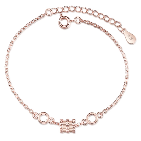Cylinder Barrel Pendant Bracelet Copper Interlocking Circles Minimalist Adjustable Chain Jewelry Women