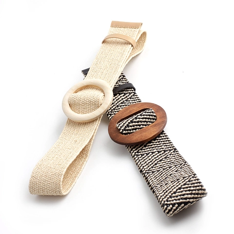 Ceinture Tressée Femmes Paille Élastique Extensible Taille Avec Boucle Ronde Style Bohème Vintage Accessoire Robe Casual