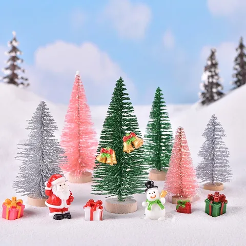 Mini Albero Di Natale Artificiale Sisal Pino Di Neve Decorazione Da Scrivania Micro Paesaggio PVC Con Base In Legno